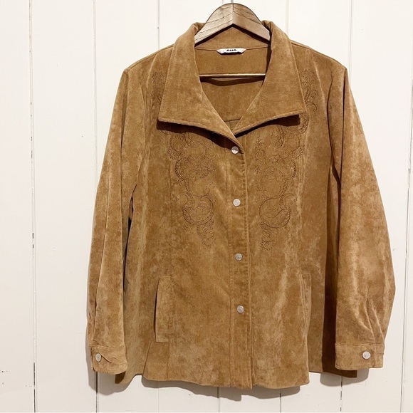 Alia Jackets & Blazers - Alia Tan Light Corduroy Paisley Patterned Button Down Jacket.